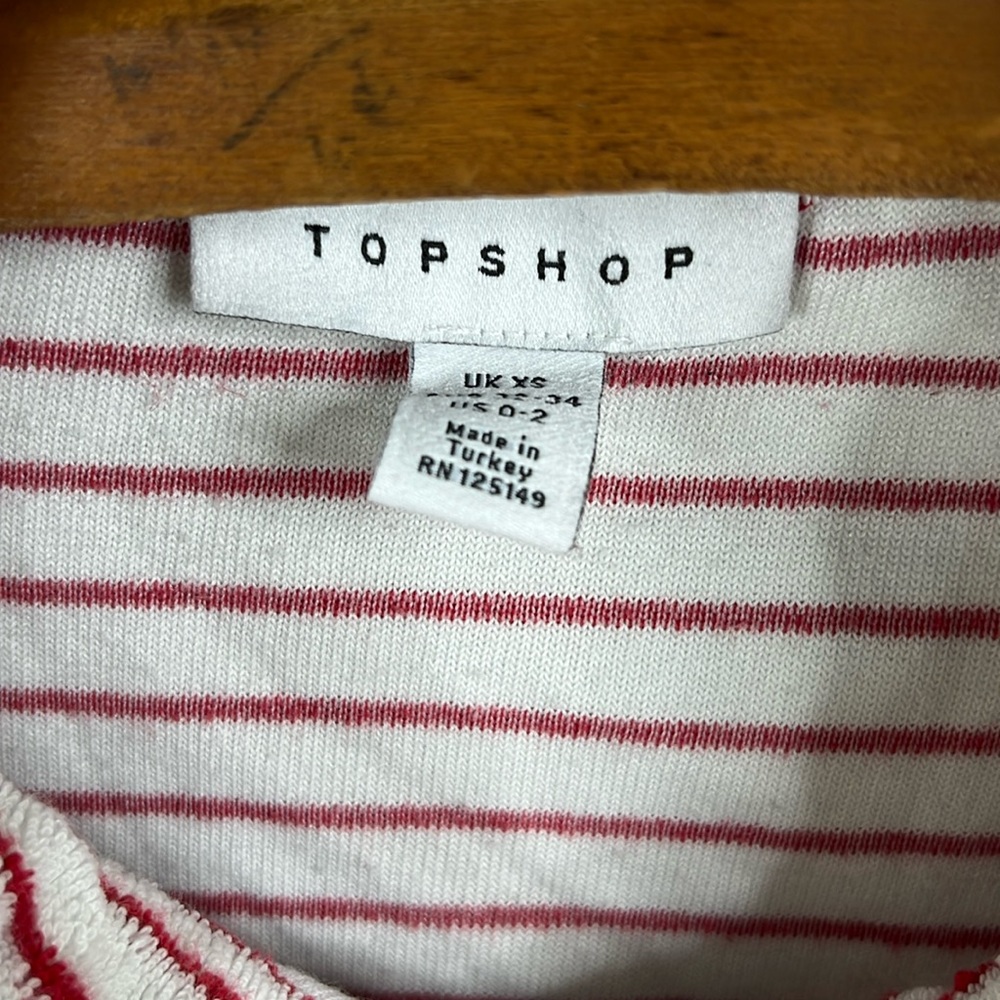 Topshop Terrycloth Stripe Button Up Polo in Red and White - Picture 6 of 8